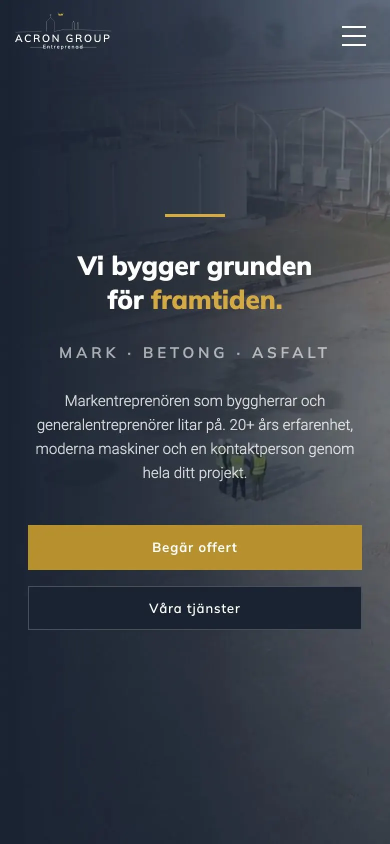 Acron Group’s new homepage on mobile