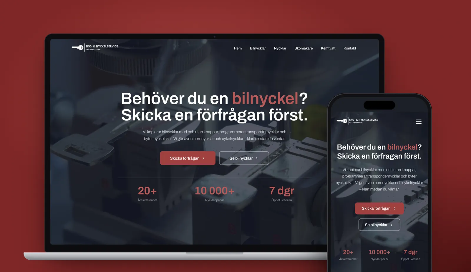 Gränby Sko- & Nyckelservice’s website on desktop and mobile, built by Solva