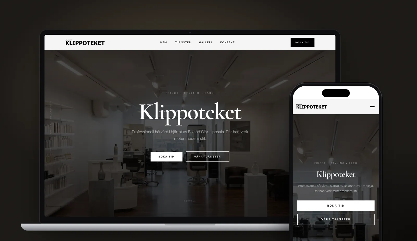 Klippoteket’s website on desktop and mobile, built by Solva