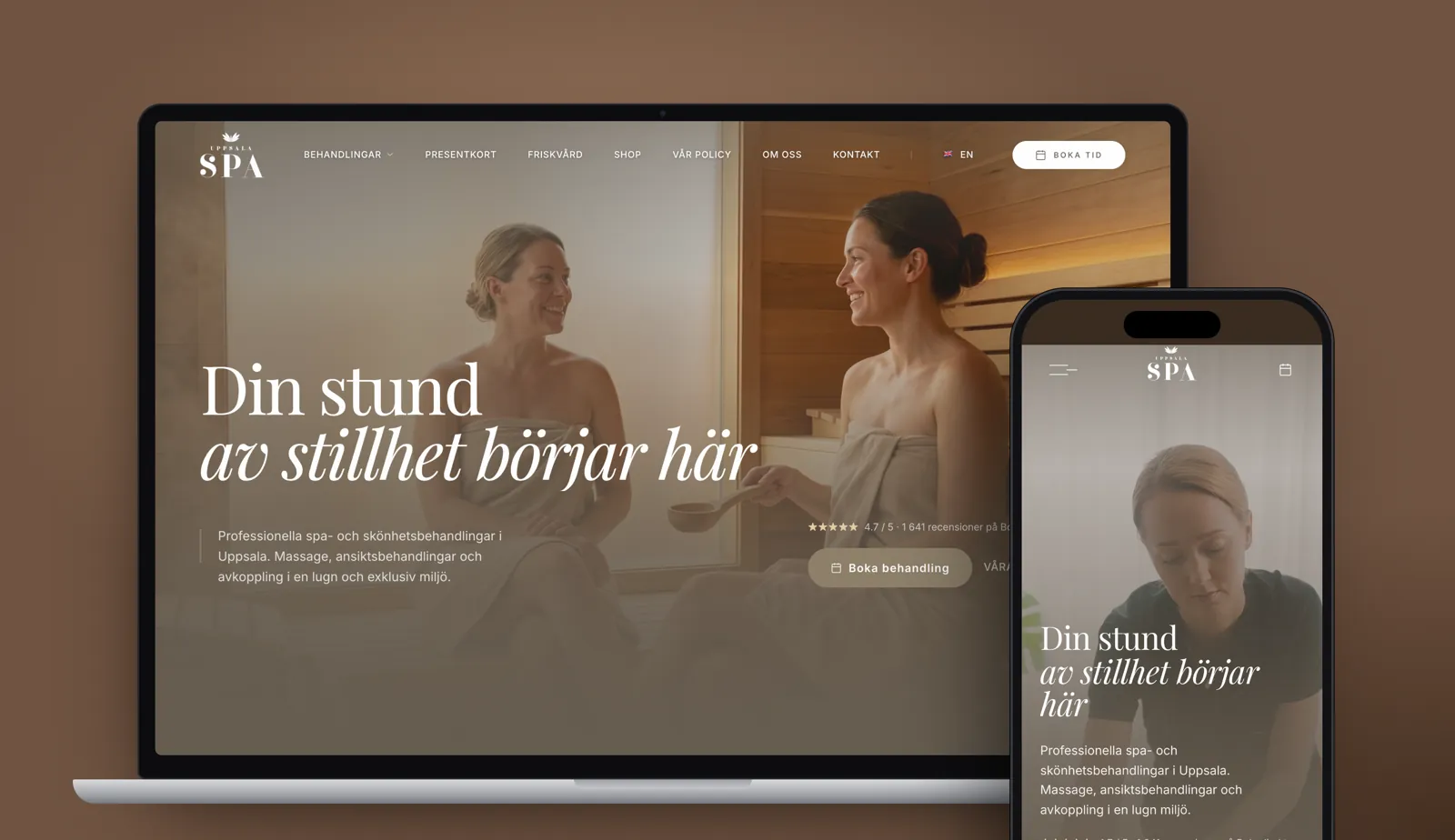 Uppsala Spa’s website on desktop and mobile, built by Solva