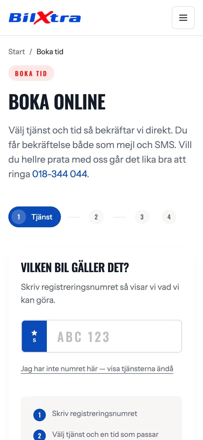 Bokningen hos AutoXtra på dator och mobil, mobilvy