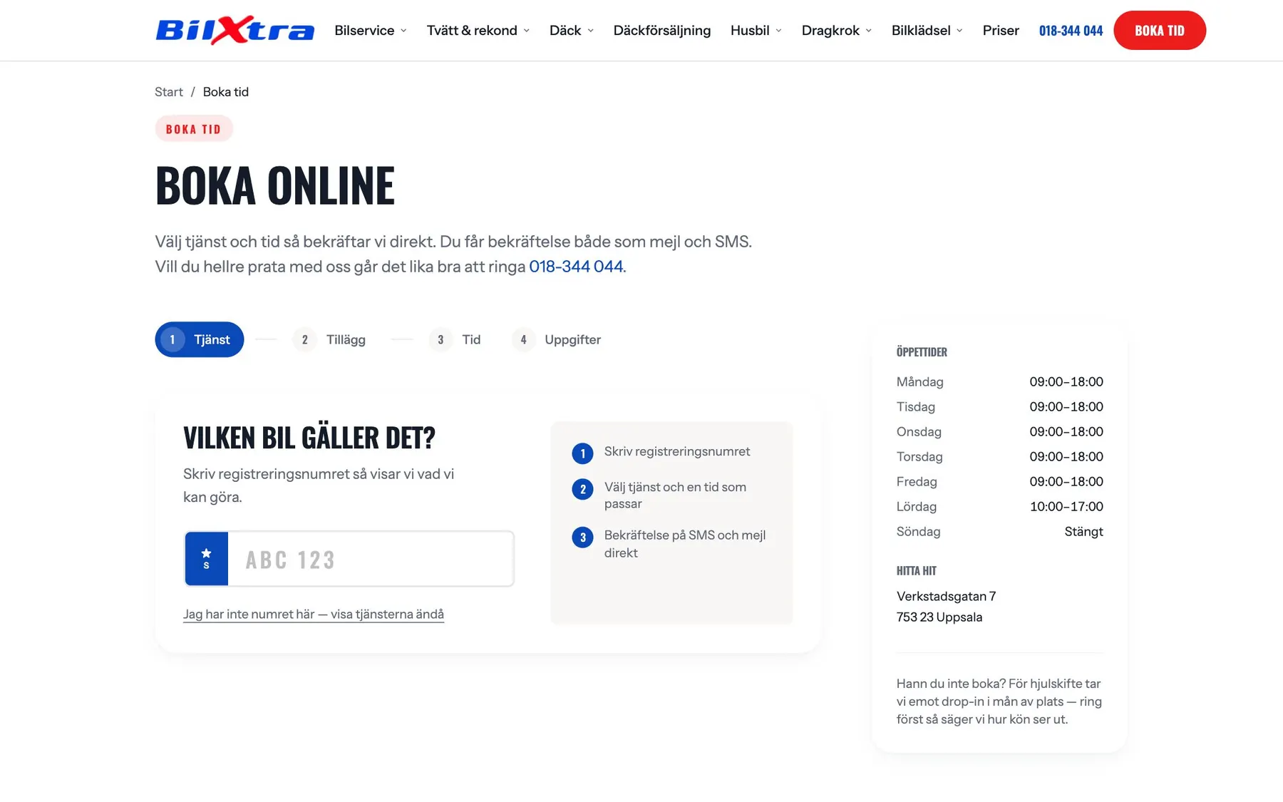 Bokningen hos AutoXtra på dator och mobil