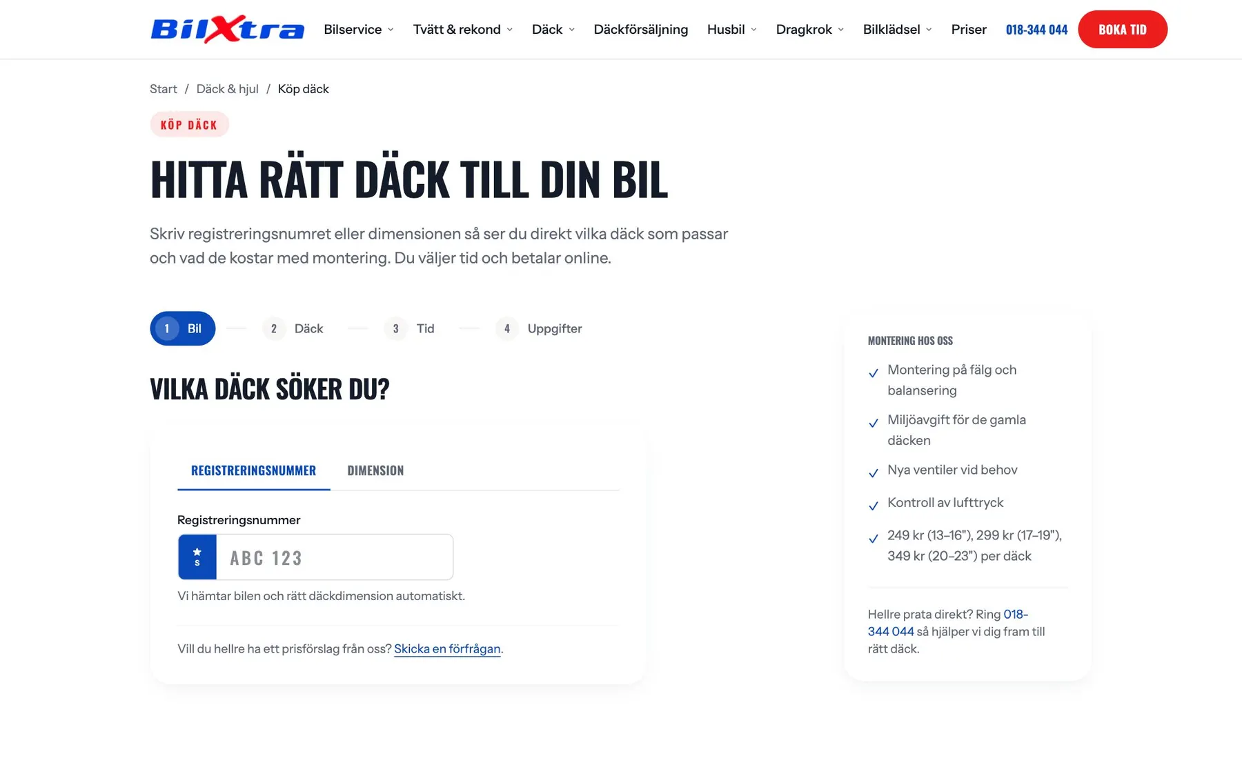 Däckbutiken hos AutoXtra med sök på regnummer