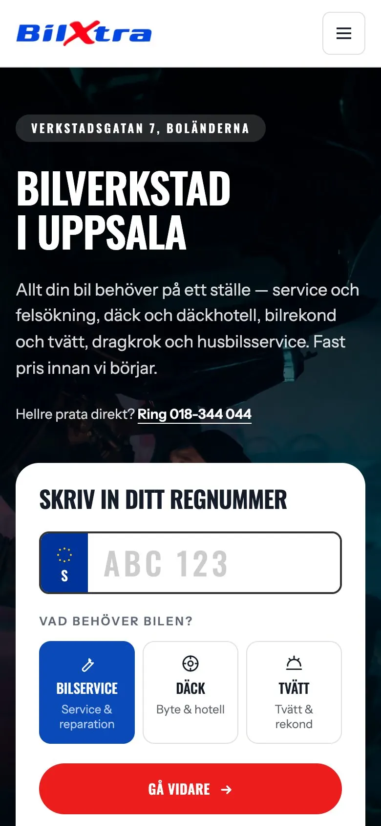 AutoXtras nya startsida i mobilen