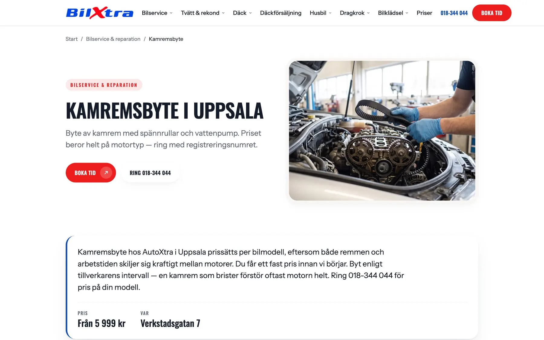 Tjänstesidan för kamremsbyte hos AutoXtra