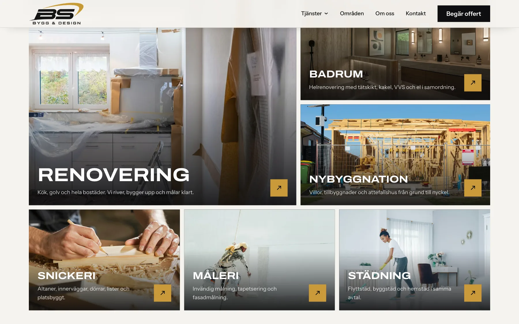 The services on the BS Bygg & Design homepage