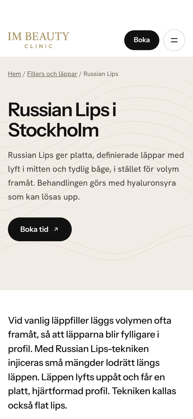 Sidan om Russian Lips hos IM Beauty Clinic, mobilvy