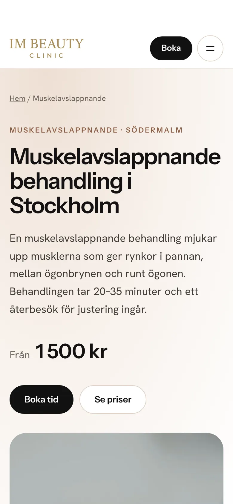 Sidan om muskelavslappnande behandling, mobilvy