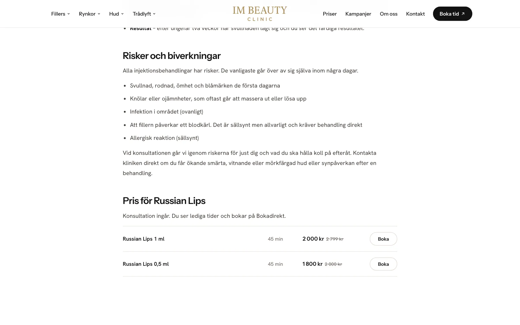 Avsnittet om risker och biverkningar på en behandlingssida