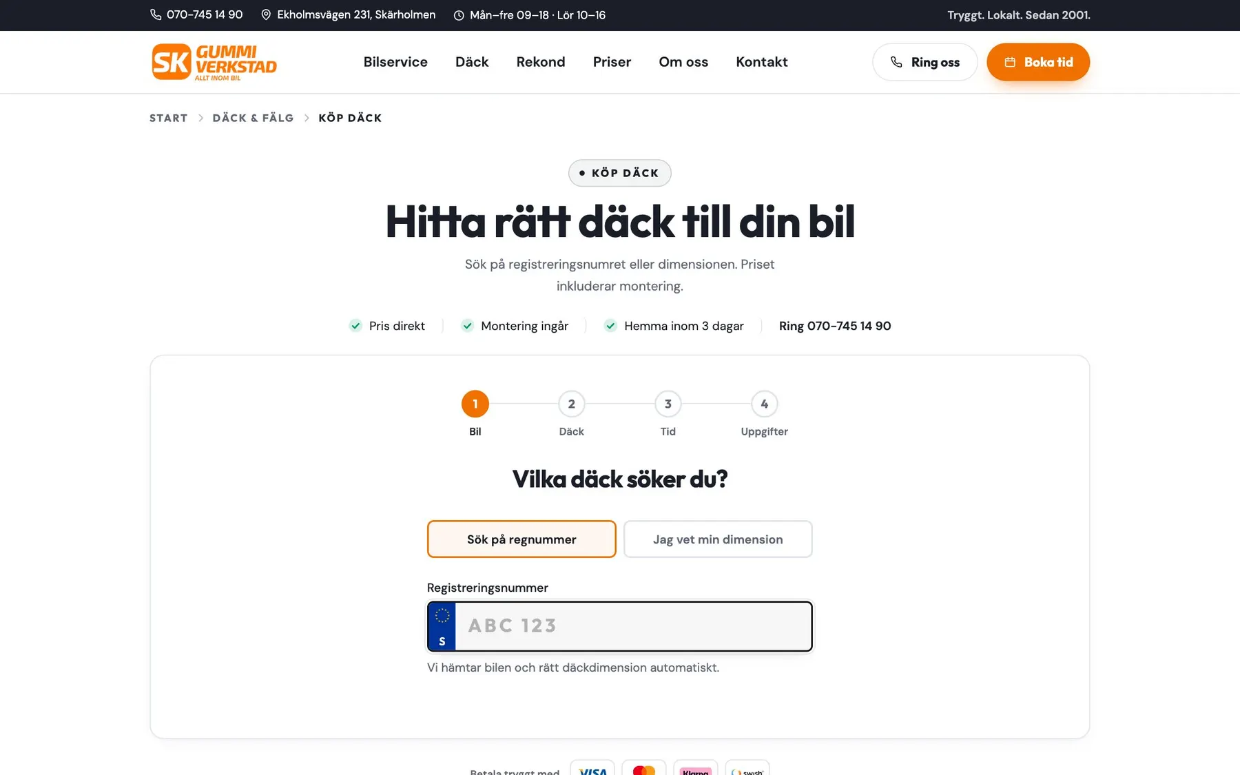 Däckbutiken hos SK Gummi med sök på regnummer