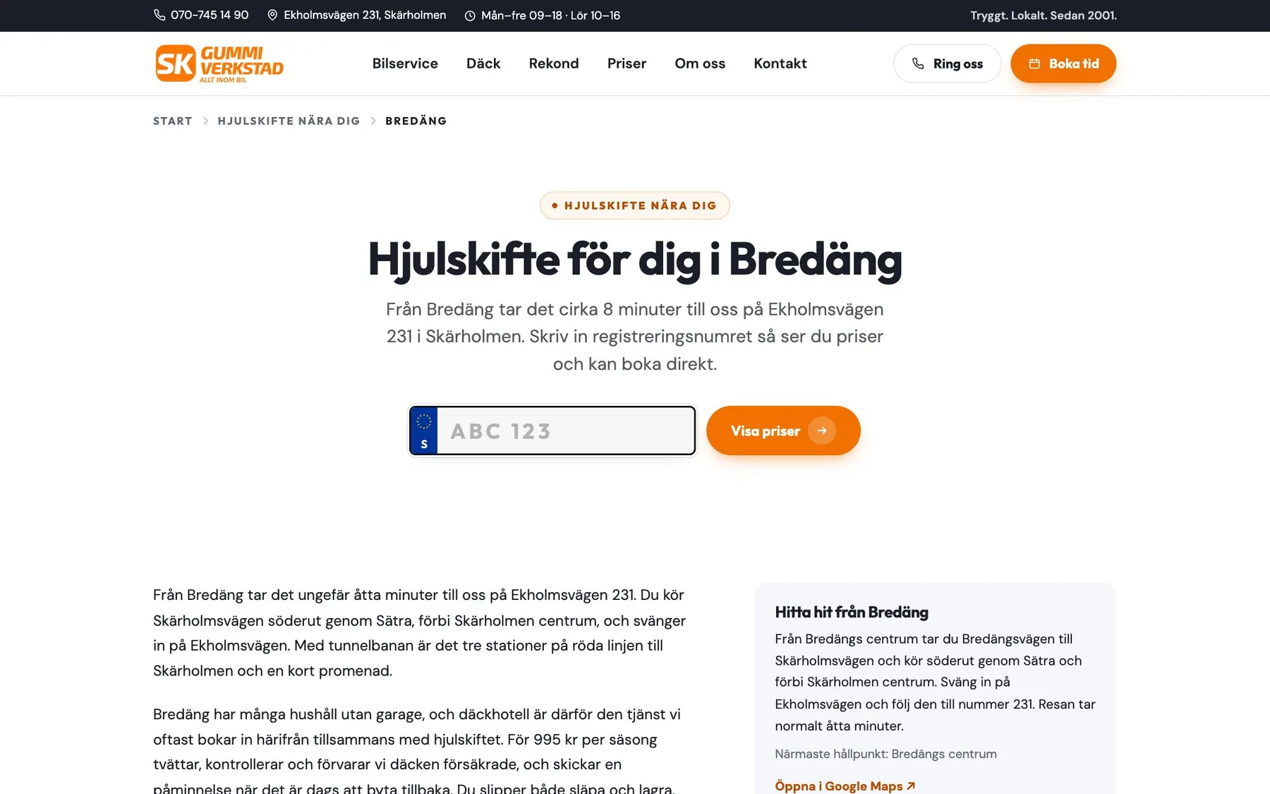 Stadsdelssidan för hjulskifte i Bredäng
