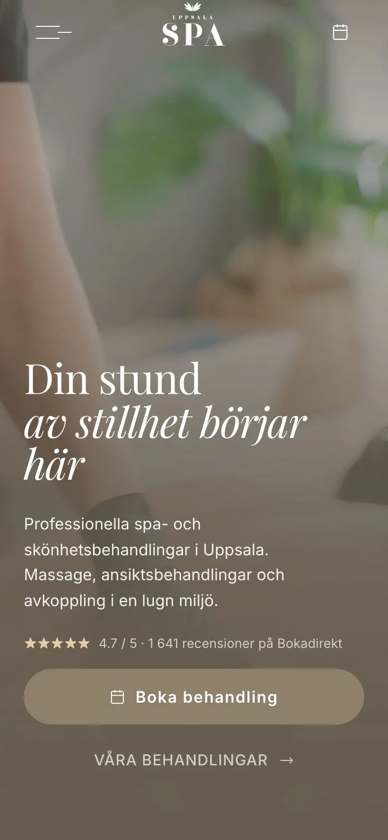 Uppsala Spa’s new homepage on mobile